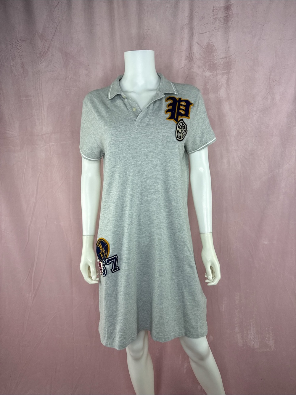 Polo Ralph Lauren Womens Grey Patchwork Varisty Polo Shirt Dress Size Large